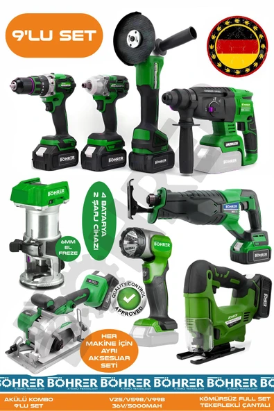 PTTAVM: BÖHRER Alman 9 Makine Kombo Set BA01093Y 4 Akülü 2 Şarjlı