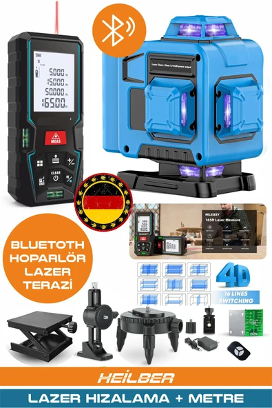 HEİLBER BA01068M 2'si 1 Arada Lazer Seti | 70m Ölçüm Cihazı + 16 Çizgili 360° 4 Köşe Lazer Hizalama | Şarjlı ürün görseli 1