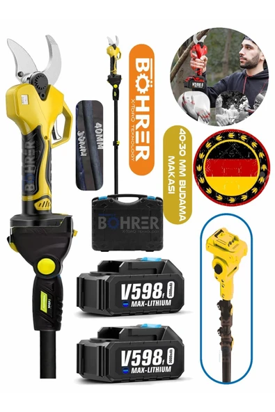 BÖHRER ALMAN YELLOW KÖMÜRSÜZ DİJİTAL 3M UZATMA KOLLU 42MM PROFESYONEL AKÜLÜ BUDAMA BAĞ MAKASI ürün görseli 1