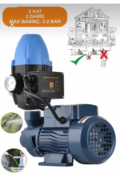 BÖHRER Qb60b 2 Kat 2 Daire 0.5 Hp Otomatik Musluk Aç Kapa Hidrofor Su Pompası Motoru Hidromat ürün görseli 1