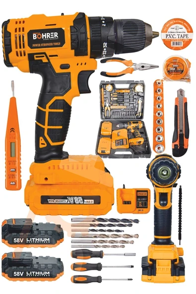 BÖHRER Böhr 58v 5ah Darbeli Metal Şanzıman 32 Parça Full Set Orange Çift Akülü Şarjlı Vidalama Matkap ürün görseli 1