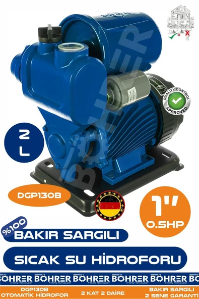 BÖHRER Alman Bakır Sargılı Sıcak Su Hidroforu - Soğuk Su Hidroforu DGP130B 0.37 KW 0.55 HP Basınç Arttırıcı ürün görseli 1