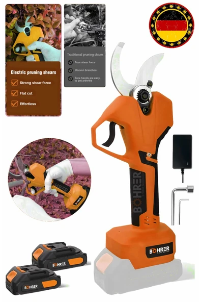 BÖHRER Profesyonel V258 5ah 25mm Çift Kademeli Kömürsüz Dark Orange Akülü Budama Makası Ve Budama Makinesi ürün görseli 1