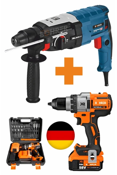 BÖHRER 3200W Kırıcı Delici Hilti Matkap + V58 5000mAh XR 24 Parça Set Vidalama Matkap ürün görseli 1