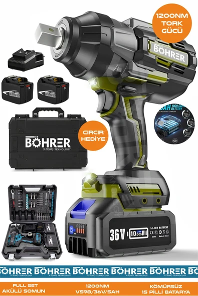 BÖHRER Alman BA01072S Akülü Somun Sıkma Makinesi | 1200 Nm Tork – 36V 5Ah | Darbeli Lokma – Ağır Hizmet Tip ürün görseli 1
