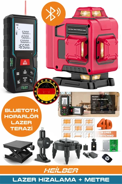 HEİLBER BA01068K 2'si 1 Arada Lazer Seti | 70m Ölçüm Cihazı + 16 Çizgili 360° 4 Köşe Lazer Hizalama | Şarjlı ürün görseli 1
