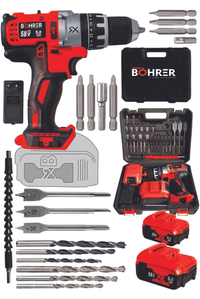 BÖHRER Böhr 58v 5ah Darbeli Bakır Sargılı Pro/xr/k Metal Şanzıman Şarjlı Çift Akülü Vidalama Matkap ürün görseli 1