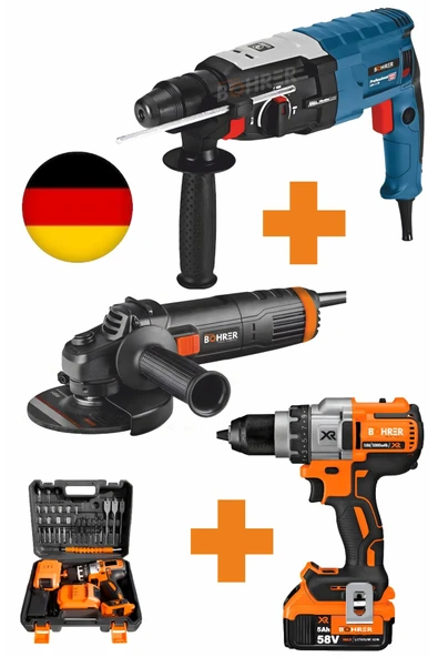 BÖHRER XR V58 Akülü Vidalama Matkap , 3200W Kırıcı Delici Hilti , 125mm Büyük 2100W Taşlama Demir Kesme ürün görseli 1