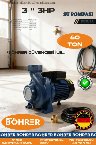 BÖHRER DHM6A 3'' 3HP SANTRİJÜF TARLA SULAMA SU POMPASI - SAATTE 60TON SU ürün görseli 1