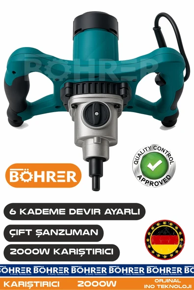 BÖHRER ALMAN DESİGNE BA011145 ÇİFT KADEME GÜÇ. VE HIZ MODU ŞANZUMAN - 6 KADEME DEVİR AYARLI - ORJİNAL 2000W ürün görseli 1