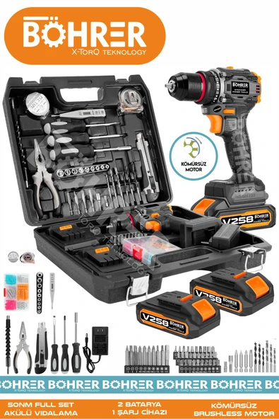 BÖHRER BA011138 V598 ORJİNAL 21V 2AH TORK AYARLI YENİ NESİL KÖMÜRSÜZ FULL SET ÇEKİÇLİ AKÜLÜ VİDALAMA MATKAP ürün görseli 1