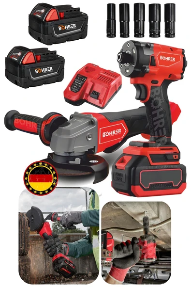BÖHRER ALMAN V598 SÜPER İKİSİ BİR ARADA SET 350NM SOMUN SIKMA VE 115MM AKÜLÜ TAŞLAMA ürün görseli 1