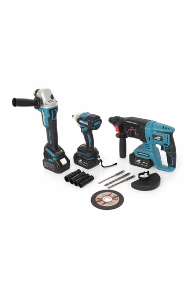 BÖHRER 3 Lü Kömürsüz Makina Seti Şarjlı Somun Sıkma Şarjlı 258vf Hilti Şarjlı 115 Mm Sprial Taşlama ürün görseli 1