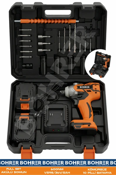 BÖHRER ÇİFT AKÜLÜ DARBELİ 450NM TORK 36V 5AH 24 PARÇA SETLİ SOMUN SIKMA SÖKME MAKİNESİ ürün görseli 1