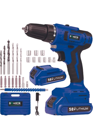 BÖHRER German 58v 5ah Pro Hummer Dark Blue Çift Akülü Yüksek Torq +24 Vidalama Şarjlı Matkap Set ürün görseli 1