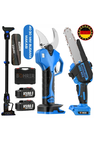 BÖHRER Alman 2'li Pro 40-30 Mm Çift Kademe Çift Akü V258 Yağlı Budama Makası Ve Budama Testeresi Seti ürün görseli 1