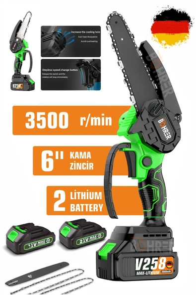 BÖHRER V258 Akülü Testere,Green İki Akülü Zincirli Testere,Ağaç Budama İçin 6 İnç El Tipi Akülü Testere ürün görseli 1