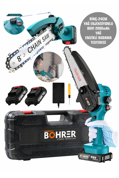 BÖHRER Orjinal 88vf 2000mah Yağ Enjeksiyonlu 8inç 25cm Çift Akülü Budama Ağaç Dal Kesme Makinesi ürün görseli 1