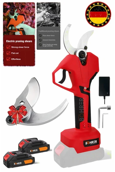 BÖHRER V258 5ah 25mm Çift Kademeli Kömürsüz Red Akülü Budama Makası Ve Budama Makinesi +1 Bıçak Takımı ürün görseli 1