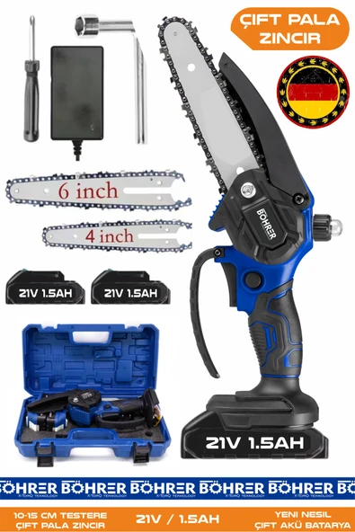 BÖHRER 58v 5ah Dark Blue +2 Adet Zincir Hediyeli Çift Bataryalı Dal Budama Akülü Testere Makinesi ürün görseli 1