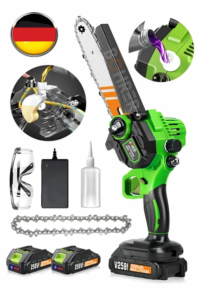 BÖHRER Akülü V258 5000 mAh Yağ Emzikli Green Profesyonel Şarjlı Akülü Budama Testeresi , Odun Kesme Budama ürün görseli 1