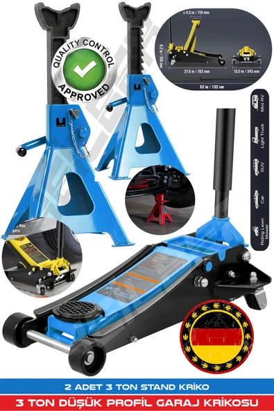 HEİLBER ALMAN 3 TON BLUE ÇİFT PİSTONLU DÜŞÜK PROFİL GARAJ ZEMİN KRİKOSU + 2 ADET 3 TON TUTUCU STAND KRİKO ürün görseli 1