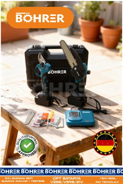 BÖHRER ALMAN DESİGNE BA011149 ÇİFT AKÜLÜ İKİLİ BUDAMA SETİ 30MM ÇİFT KADEMELİ AKÜLÜ BUDAMA MAKASI + 10 CM - ürün görseli 1