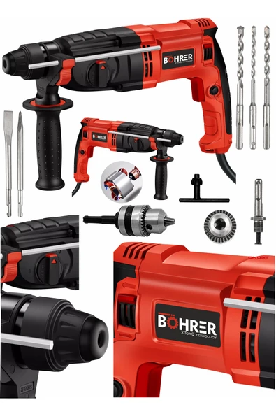 BÖHRER Böhr Red 2450 W Bakır Sargılı Metal Şanzıman Kırıcı Delici Hilti +5 Adet Uç +yedek Mandren Hediyeli ürün görseli 1