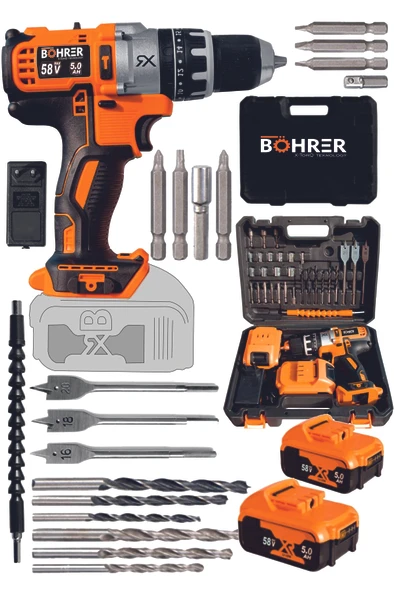 BÖHRER Böhr 58v 5ah Darbeli Bakır Sargılı Pro/xr/t Metal Şanzıman Şarjlı Çift Akülü Vidalama Matkap ürün görseli 1