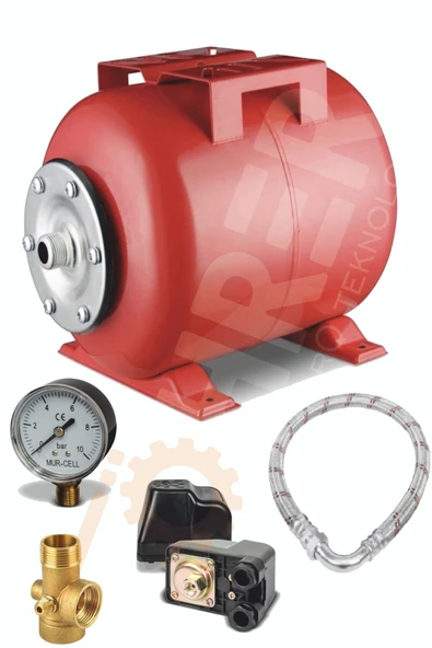 BÖHRER Crw50-i 50 Lt Full Set Yatay Hidrofor Genleşme Tankı - Manometre + Durug Şalter + Beşyol + 7 ürün görseli 1