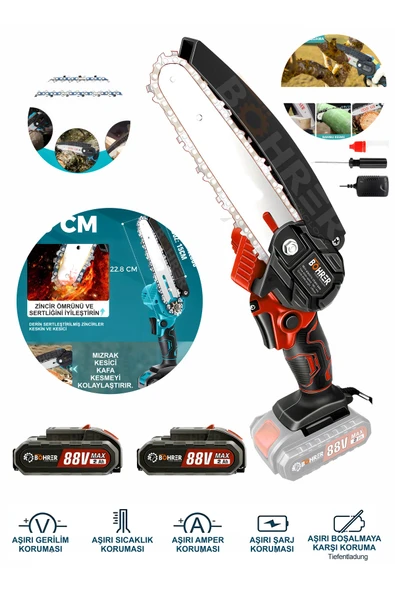 BÖHRER Taşınabilir Red 20 cm 6'' Bahçe Ev Palet Ağaç Dalları Portatif 58vf 5ah Akülü Zinciri Budama Testere ürün görseli 1