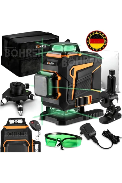BÖHRER ALMAN 4 KÖŞE 16 SATIR 4*360 ÇİFT AKÜLÜ YEŞİL ÇİZGİ LAZER HİZALAMA MAKİNESİ ürün görseli 1