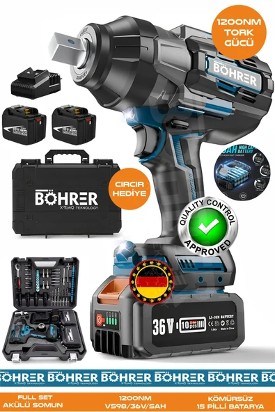 BÖHRER Alman BA01072M Akülü Somun Sıkma Makinesi | 1200 Nm Tork – 36V 5Ah | Darbeli Lokma – Ağır Hizmet Tip ürün görseli 1