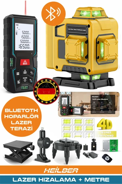 HEİLBER BA01068S 2'si 1 Arada Lazer Seti | 70m Ölçüm Cihazı + 16 Çizgili 360° 4 Köşe Lazer Hizalama | Şarjlı ürün görseli 1