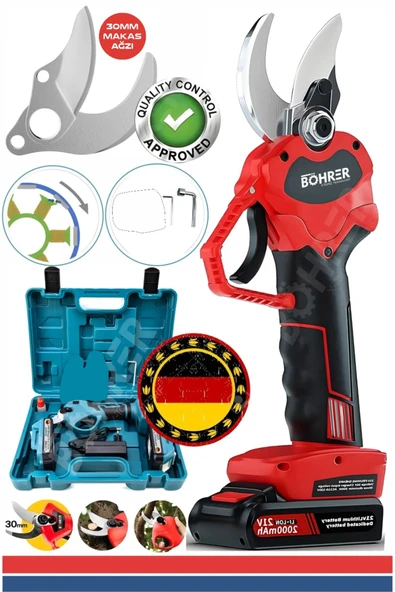 BÖHRER Bh-21s 600 W 21 V Çift Akülü Yüksek Karbonlu Çelik Kesme Şarjlı Dal Budama Makası ürün görseli 1