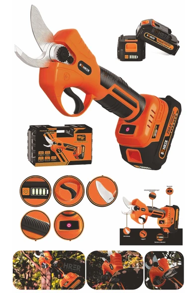 BÖHRER 30MM AKÜLÜ ORAGE BUDAMA MAKASI , BAHÇE APAÇ DALI BUDAMA MAKİNESİ , SK5 BIÇAK 2 ADET 5000mAh BATARYA ürün görseli 1