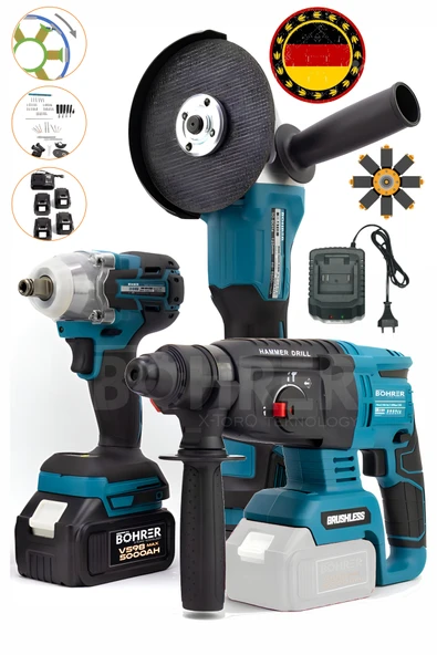 BÖHRER ALMAN V598 SÜPER 3'LÜ SET AKÜLÜ 13MM AKÜLÜ KIRICI DELİCİ HİLTİ, DARBELİ SOMUN SIKMA,TAŞLAMA MAKİNESİ ürün görseli 1