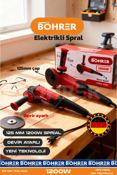 BÖHRER ALMAN DESİGNE 1200W 125MM YENİ NESİL KUYRUKLU AÇILI TAŞLAMA PROFİL KESME DEMİR KESME MAKİNESİ ürün görseli 1