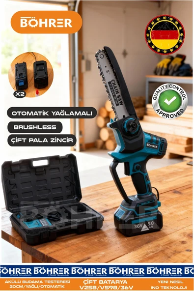 BÖHRER ALMAN DESİGNE BA011152 KÖMÜRSÜZ YENİ TASARIM ÇİFT AKÜLÜ 15CM 6 İNÇ - OTOMATİK YAĞLI VE 10 PİLLİ 36V ürün görseli 1