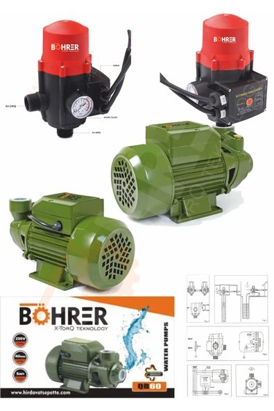 BÖHRER Böhr 0.5 Hp 370 Watt Otomatik Aç - Kapa Hidrofor Set Pompa - 1 '' 1 Parmak 220v ürün görseli 1