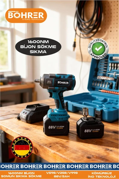 BÖHRER 88V 5AH ÇİFT AKÜLÜ YÜKSEK TORKLU 1600NM BİJON SOMUN SIKMA MAKİNESİ ürün görseli 1