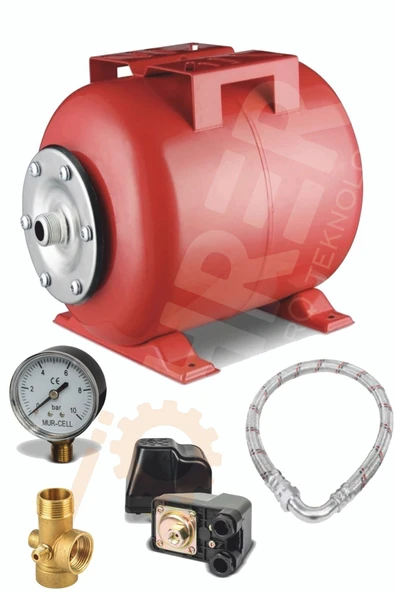 BÖHRER Crw50-i 50 Lt Full Set Yatay Hidrofor Genleşme Tankı - Manometre + Durug Şalter + Beşyol + 70cm Flex ürün görseli 1