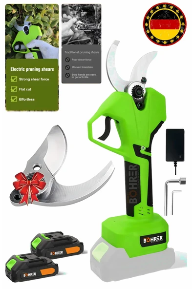 BÖHRER V258 5ah 25 mm Çift Kademeli Kömürsüz Green Akülü Budama Makası ve Budama Makinesi +1 Bıçak Takımı ürün görseli 1