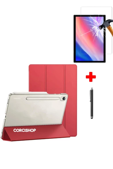 corcishop Galaxy Tab S7 Fe Lte T730 T735 T737 uyumlu Kılıf Pu Deri Smart Standlı Case Ekran Koruyucu Set ürün görseli 1