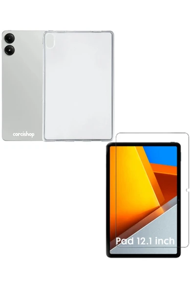 corcishop Poco Pad 12.1 İnç Kılıf Şeffaf Darbeye Dayanıklı Silikon Kılıf + Ekran Koruyucu Set ürün görseli 1