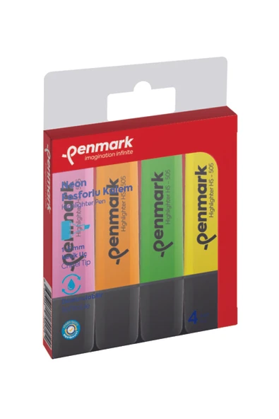 penmark Highlighter Neon Fosforlu Kalem 4 Renk - Blisterli ürün görseli 1