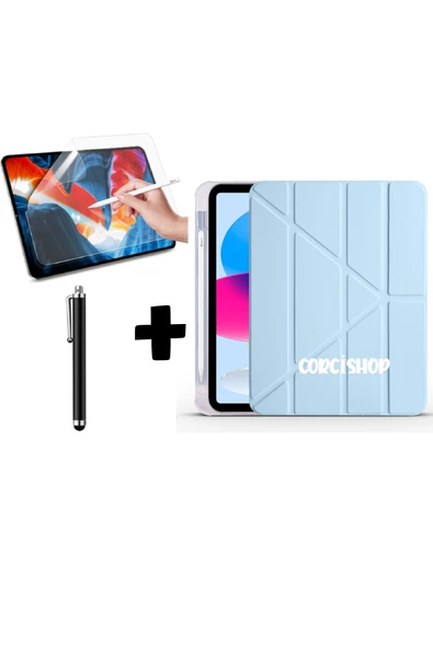 corcishop Apple iPad 10.2 8.Nesil Tablet Kılıfı Kalemlikli Silikon Ekran Koruyucu Kalem ürün görseli 1