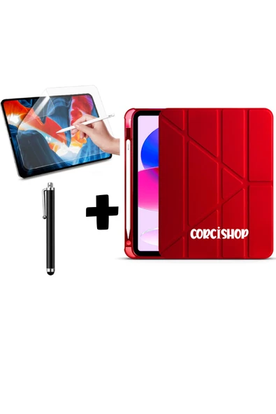 corcishop Apple iPad Air 5.nesil 10.9 2022 Uyumlu Tablet Kılıfı Kalemlikli Silikon Ekran Koruyucu Kalem ürün görseli 1