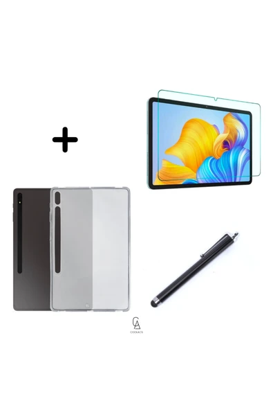 corcishop Galaxy Tab S8 SM-X700 Uyumlu Şeffaf Silikon Tablet Kılıfı Ekran Koruyucu ve Kalem Seti ürün görseli 1