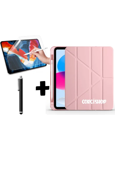 corcishop Uyumlu iPad Pro 5.Nesil 12.9 2021 Tablet Kılıfı Kalemlikli Silikon Ekran Koruyucu Kalem ürün görseli 1